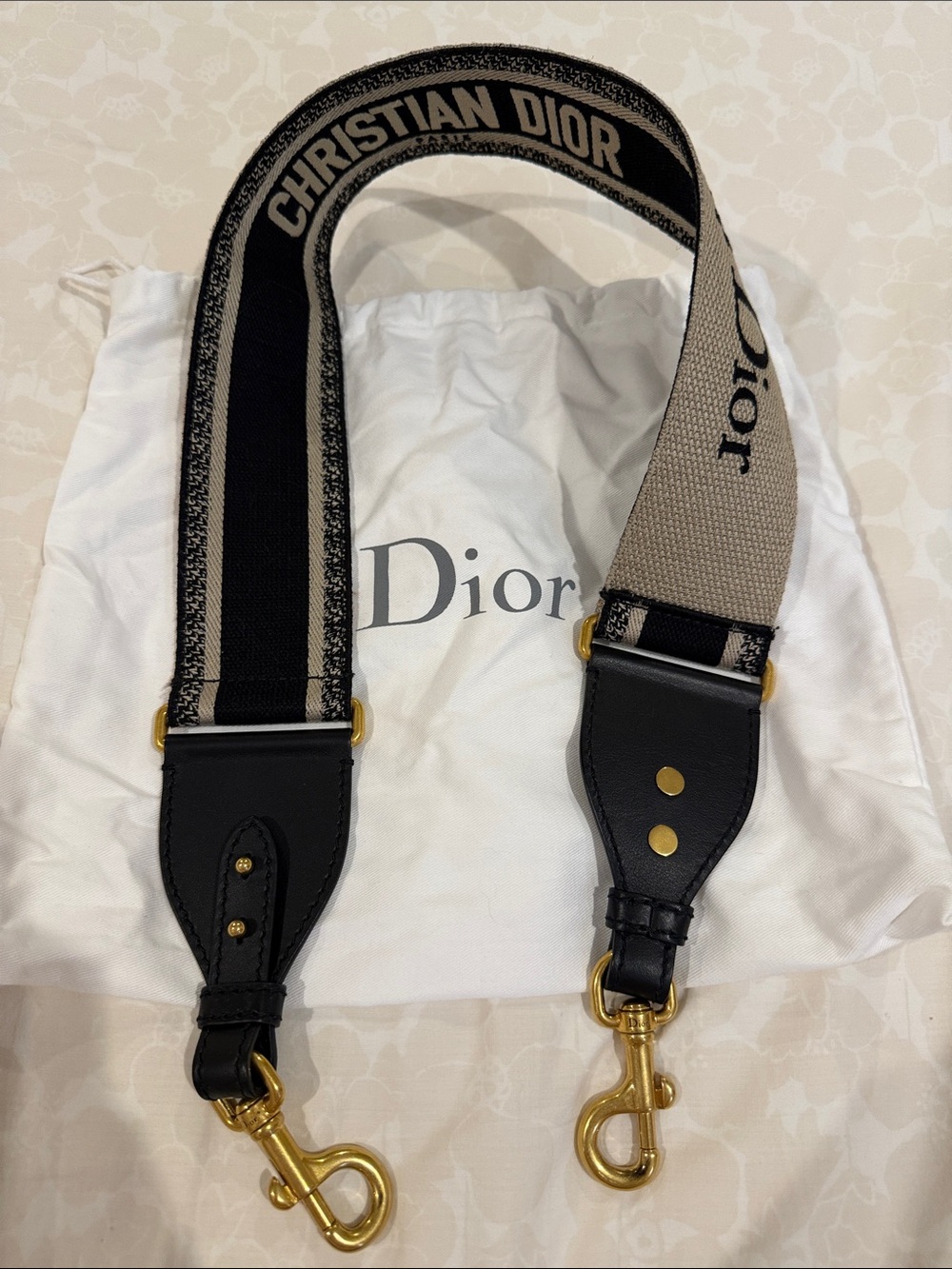 Authentic Christian Dior Canvas Embroidered Shoulder Strap Black